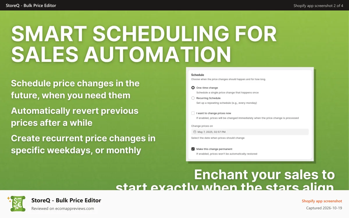 StoreQ ‑ Bulk Price Editor Shopify app screenshot: storeq bulk price editor smart schedule sales automation