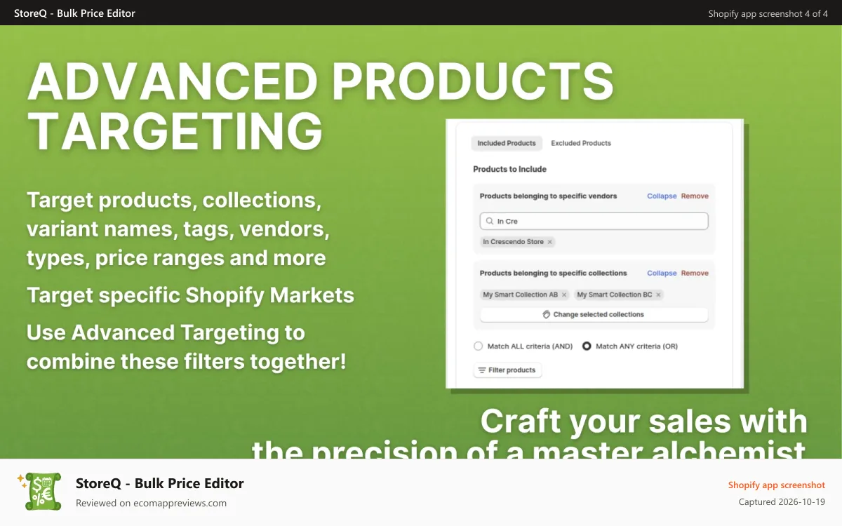 StoreQ ‑ Bulk Price Editor Shopify app screenshot: storeq bulk price editor advanced engine collections products
