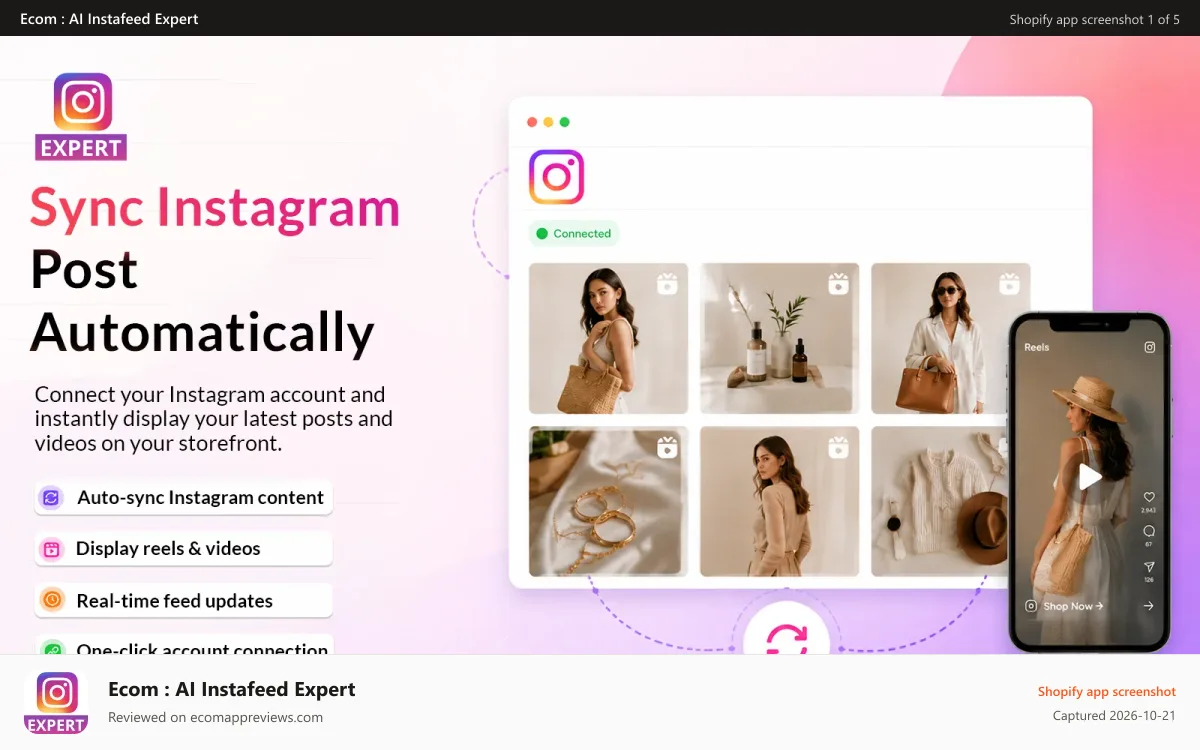 Ecom : AI Instafeed Expert Shopify app screenshot: Sync Instagram Posts Automatically