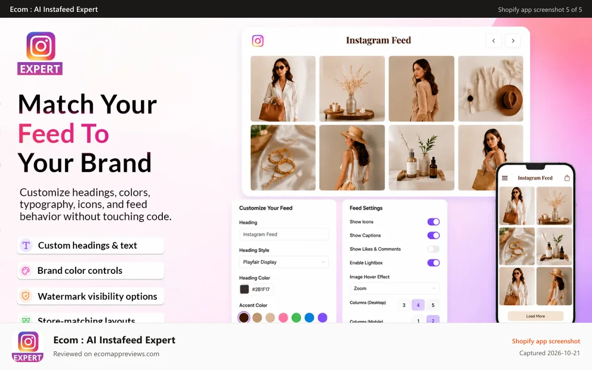 Ecom : AI Instafeed Expert Shopify app screenshot: BRANDING & STORE DESIGN