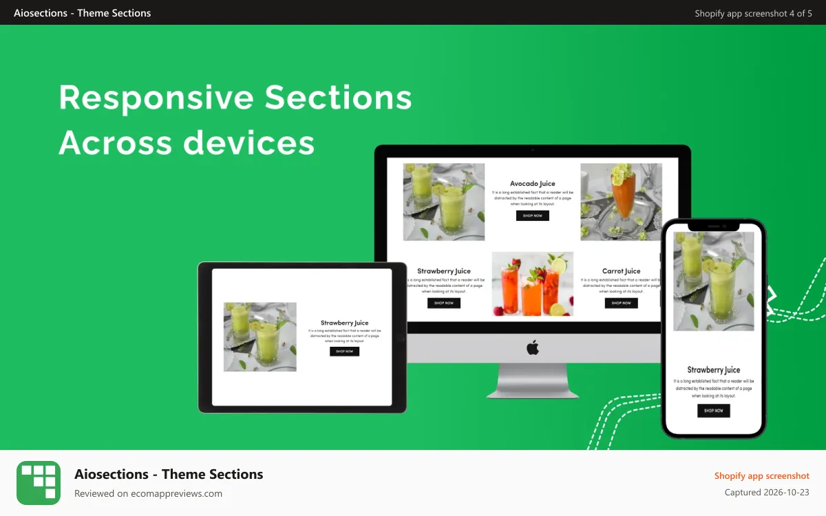 Aiosections ‑ Theme Sections Shopify app screenshot: Responsive Sections Across devices