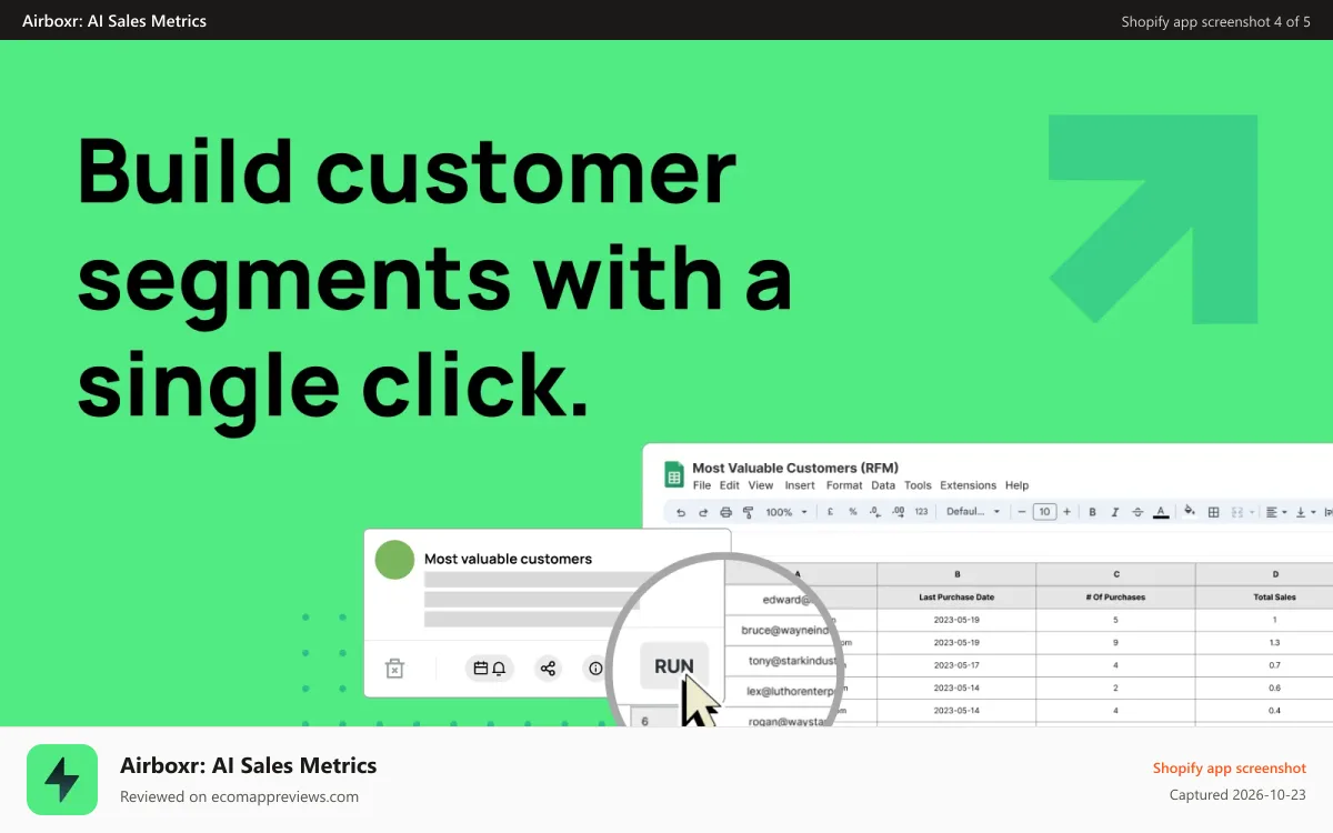 Airboxr: AI Sales Metrics Shopify app screenshot: Segment your customers with ease.