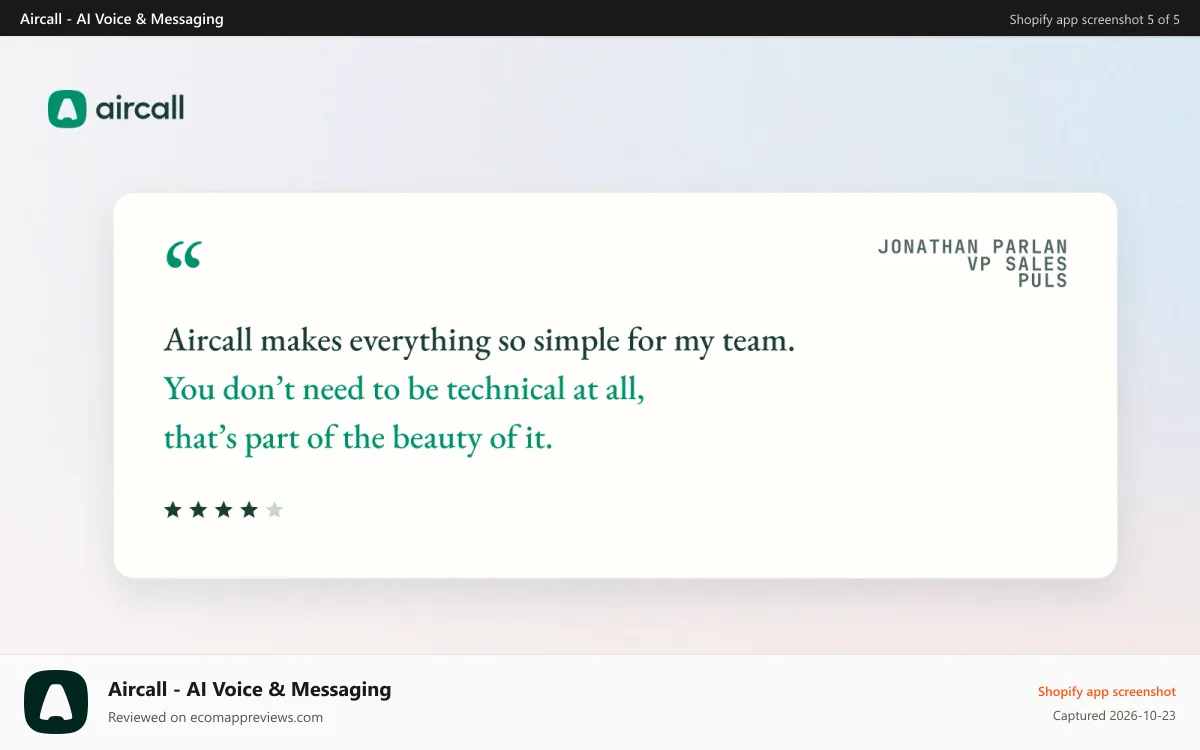 Aircall ‑ AI Voice & Messaging Shopify app screenshot: Aircall makes everything easy