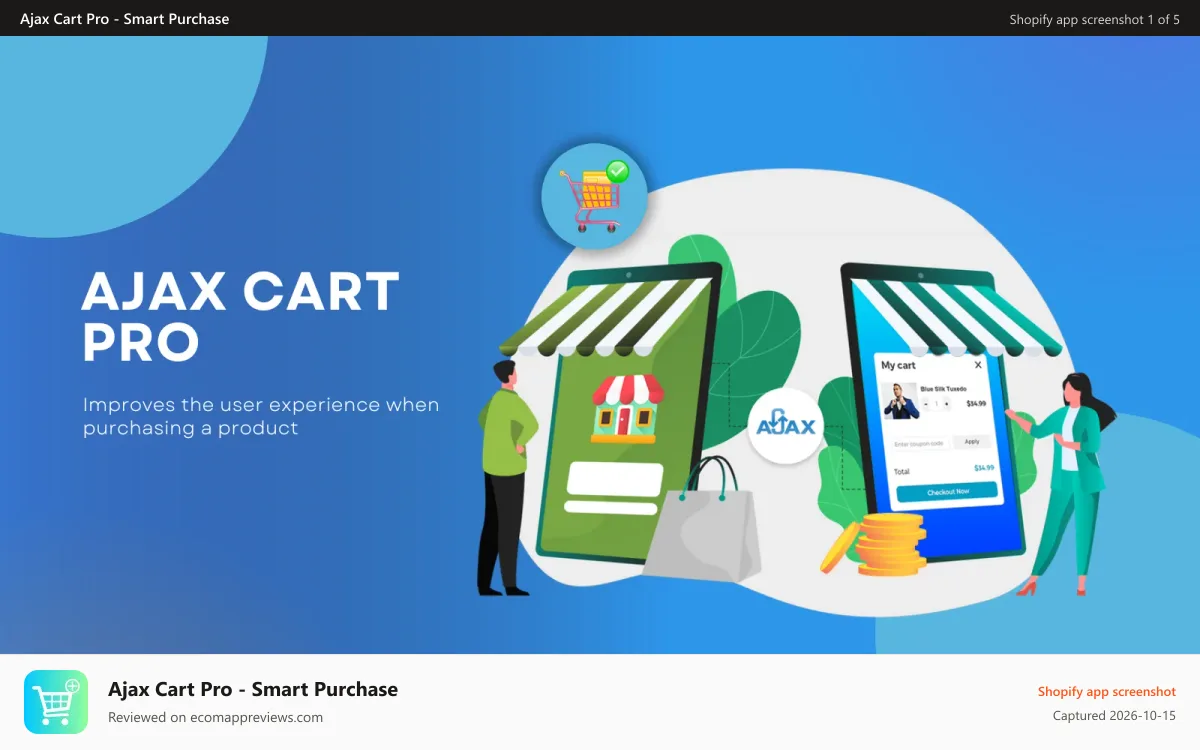 Ajax Cart Pro ‑ Smart Purchase Shopify app screenshot: Improves the user experience when purchasing a product