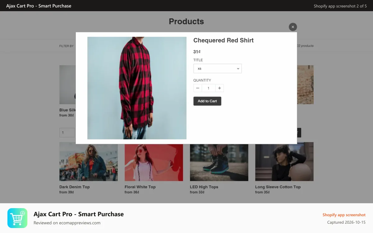 Ajax Cart Pro ‑ Smart Purchase Shopify app screenshot: Ajax cart popup while adding product to cart