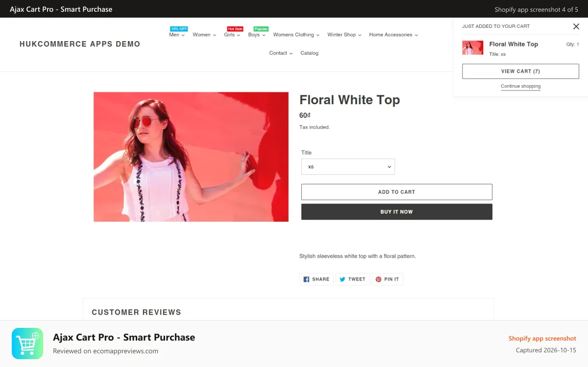 Ajax Cart Pro ‑ Smart Purchase Shopify app screenshot: Add product by ajax from catalog product page