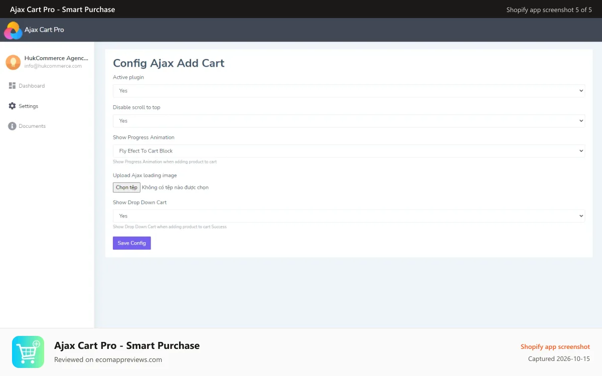 Ajax Cart Pro ‑ Smart Purchase Shopify app screenshot: Ajax cart pro settings