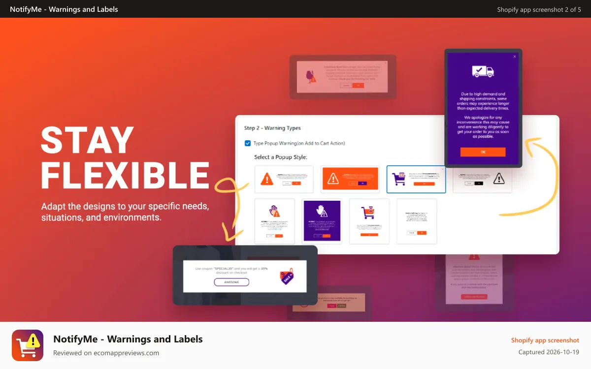 NotifyMe ‑ Warnings and Labels Shopify app screenshot: NotifyMe 1