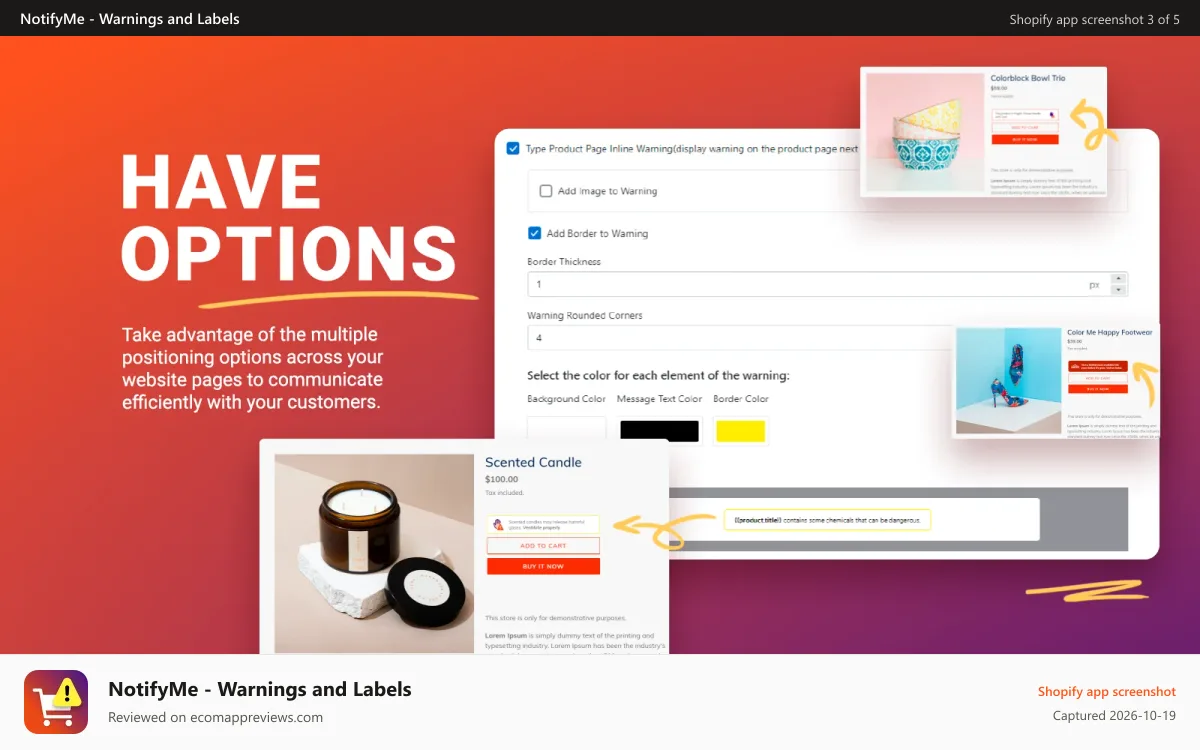 NotifyMe ‑ Warnings and Labels Shopify app screenshot: NotifyMe 2