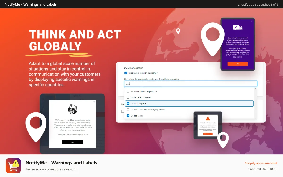 NotifyMe ‑ Warnings and Labels Shopify app screenshot: NotifyMe 4