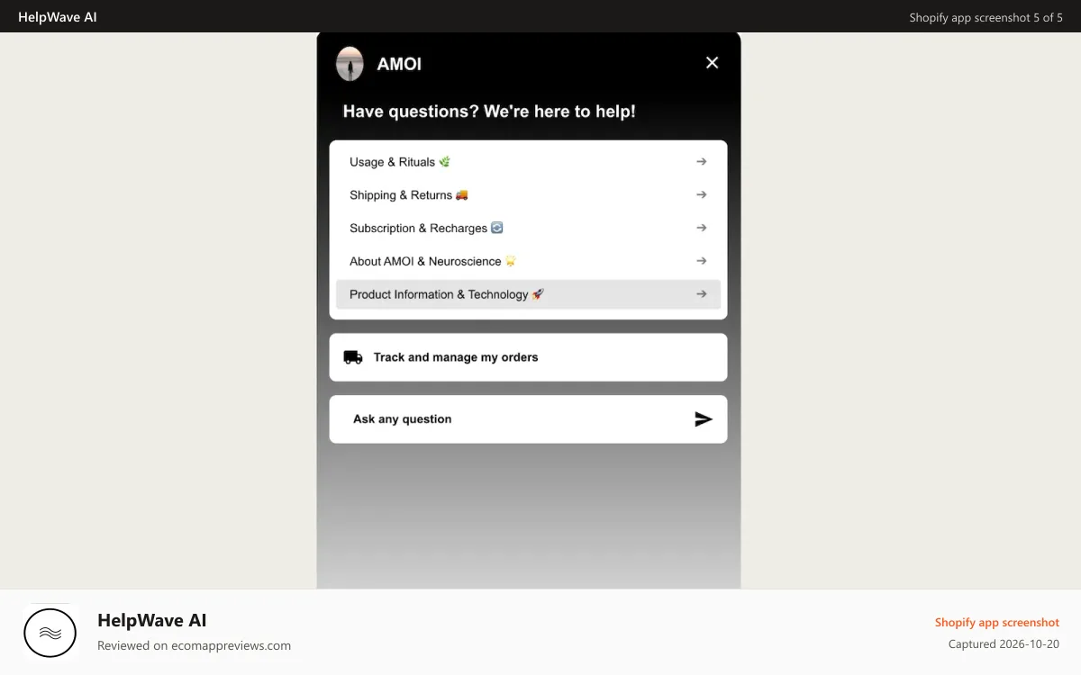HelpWave AI Shopify app screenshot: Mobile customer view