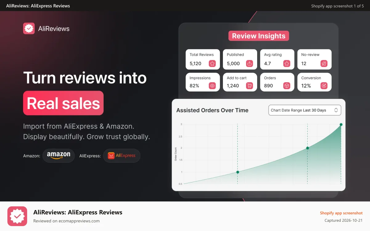 AliReviews: AliExpress Reviews Shopify app screenshot: AliReviews Ali Reviews app
