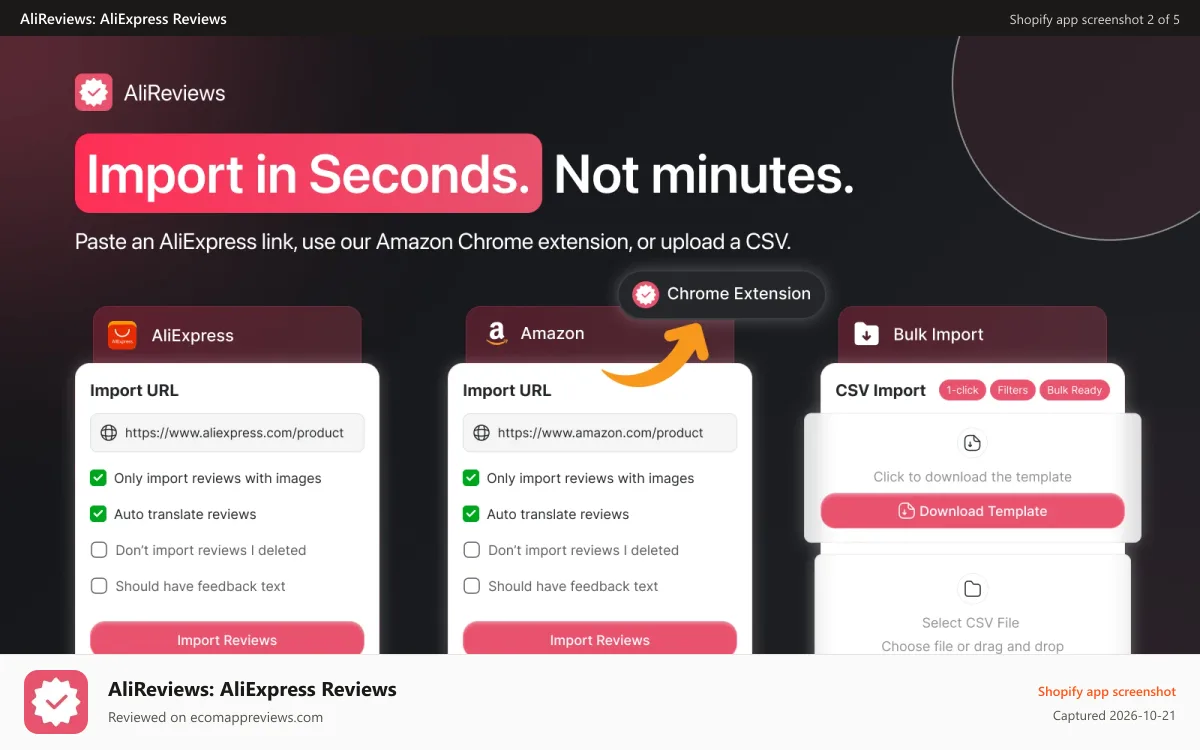 AliReviews: AliExpress Reviews Shopify app screenshot: AliExpress Reviews app UGC