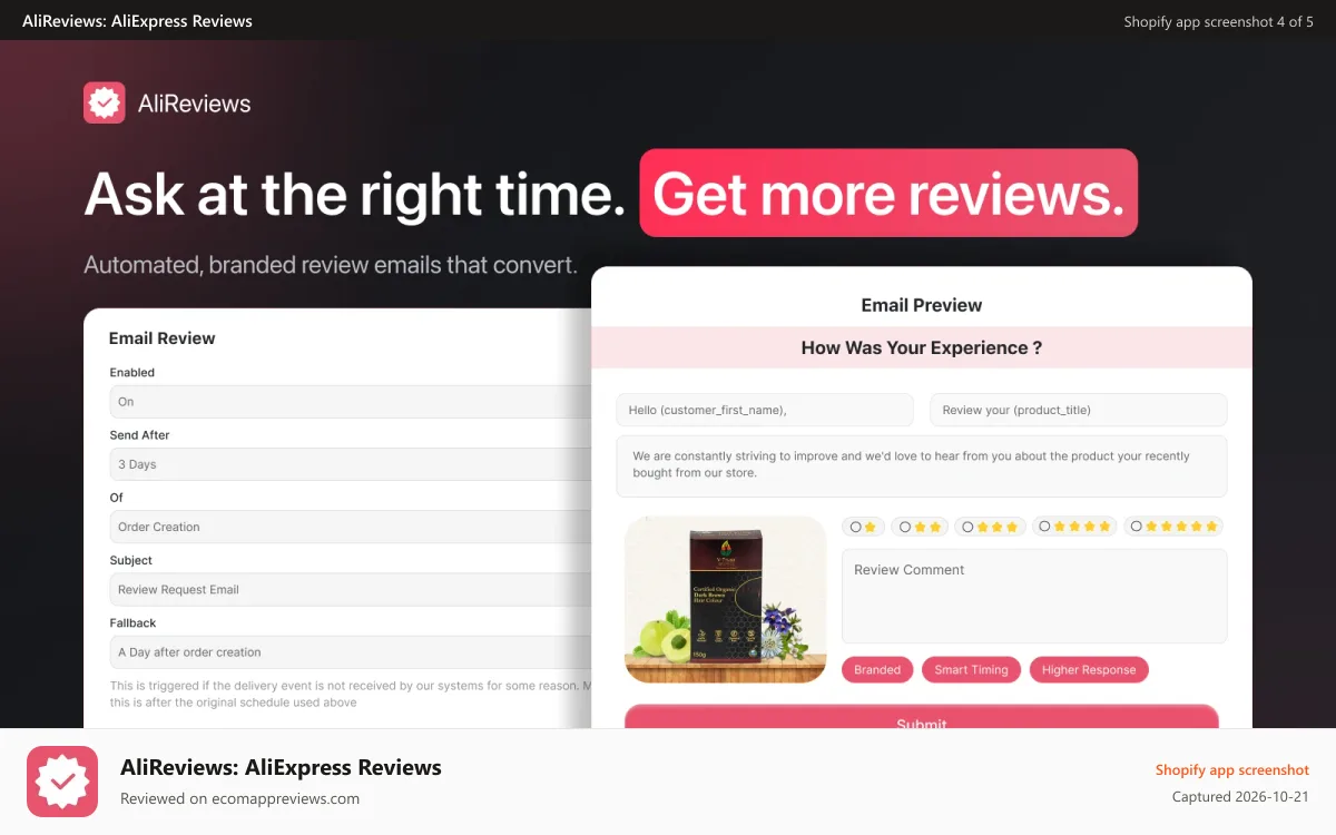 AliReviews: AliExpress Reviews Shopify app screenshot: Ali Reviews Stunning review layouts