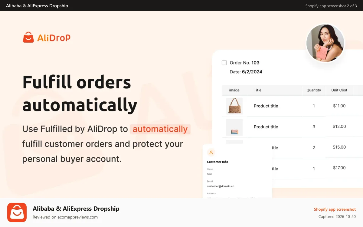 Alibaba & AliExpress Dropship Shopify app screenshot: Fulfill orders automatically