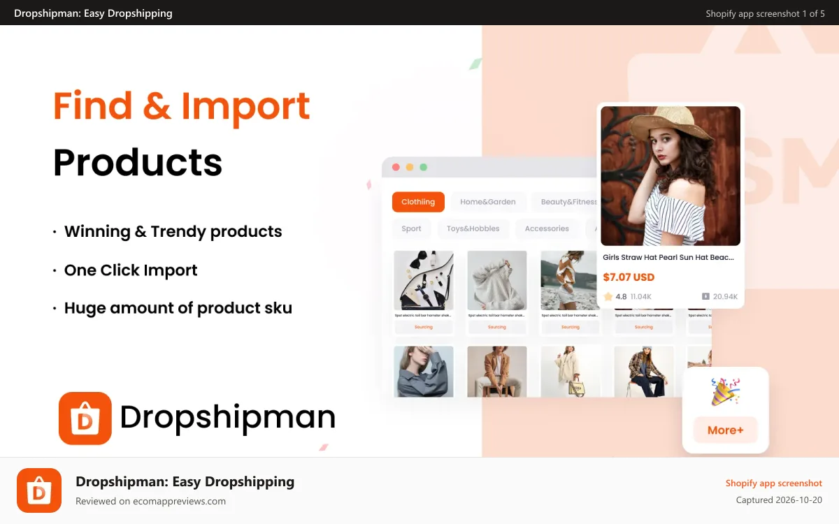 Dropshipman: Easy Dropshipping Shopify app screenshot: Find & Import Products _DSM-AliExpress Dropshipping