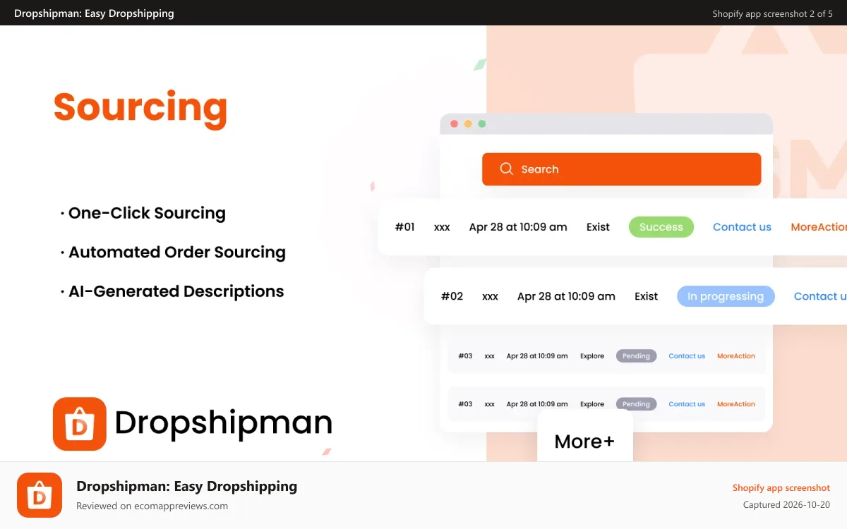 Dropshipman: Easy Dropshipping Shopify app screenshot: Sourcing_DSM-AliExpress Dropshipping