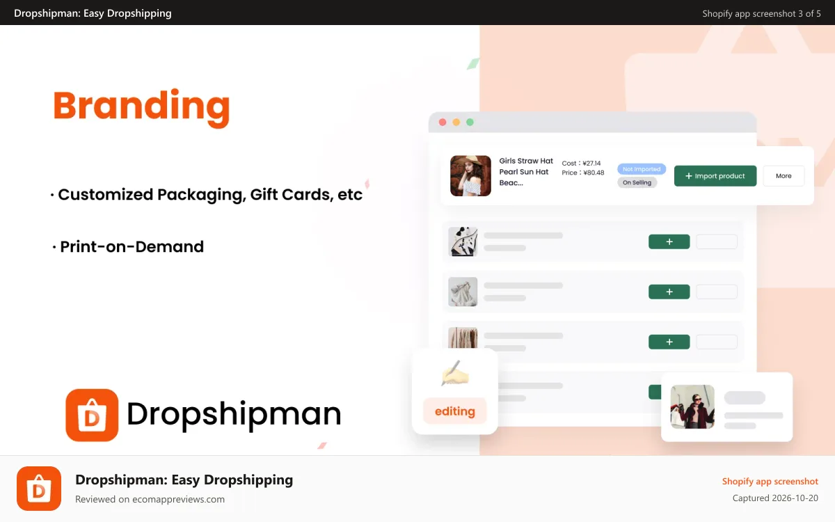 Dropshipman: Easy Dropshipping Shopify app screenshot: Branding_DSM-AliExpress Dropshipping