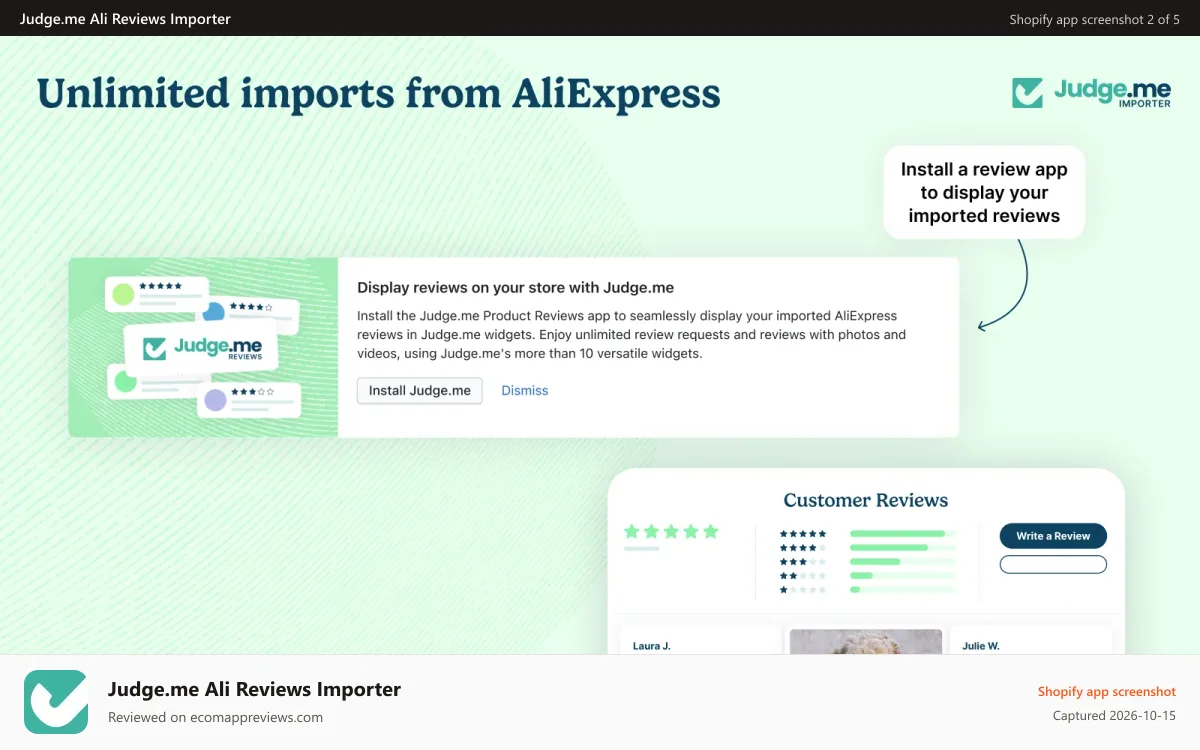 Judge.me Ali Reviews Importer Shopify app screenshot: Import reviews from AliExpress