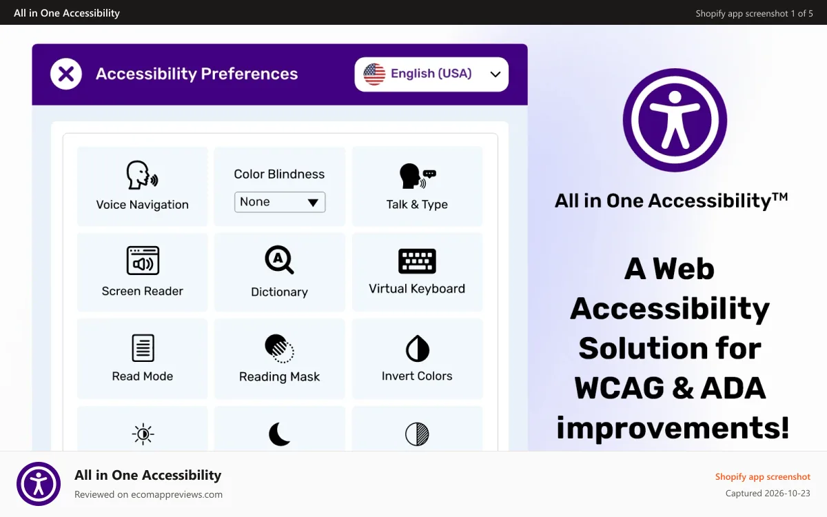 All in One Accessibility Shopify app screenshot: All in One Accessibility