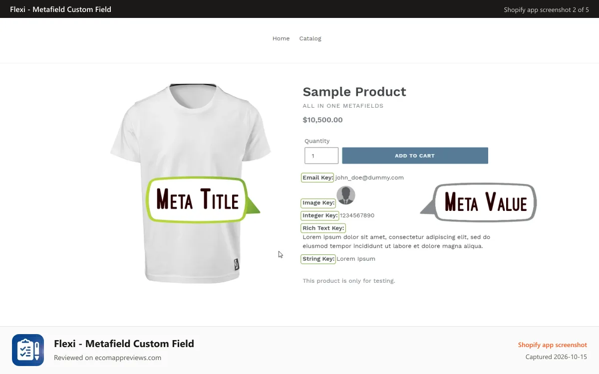 Flexi ‑ Metafield Custom Field Shopify app screenshot: custom value