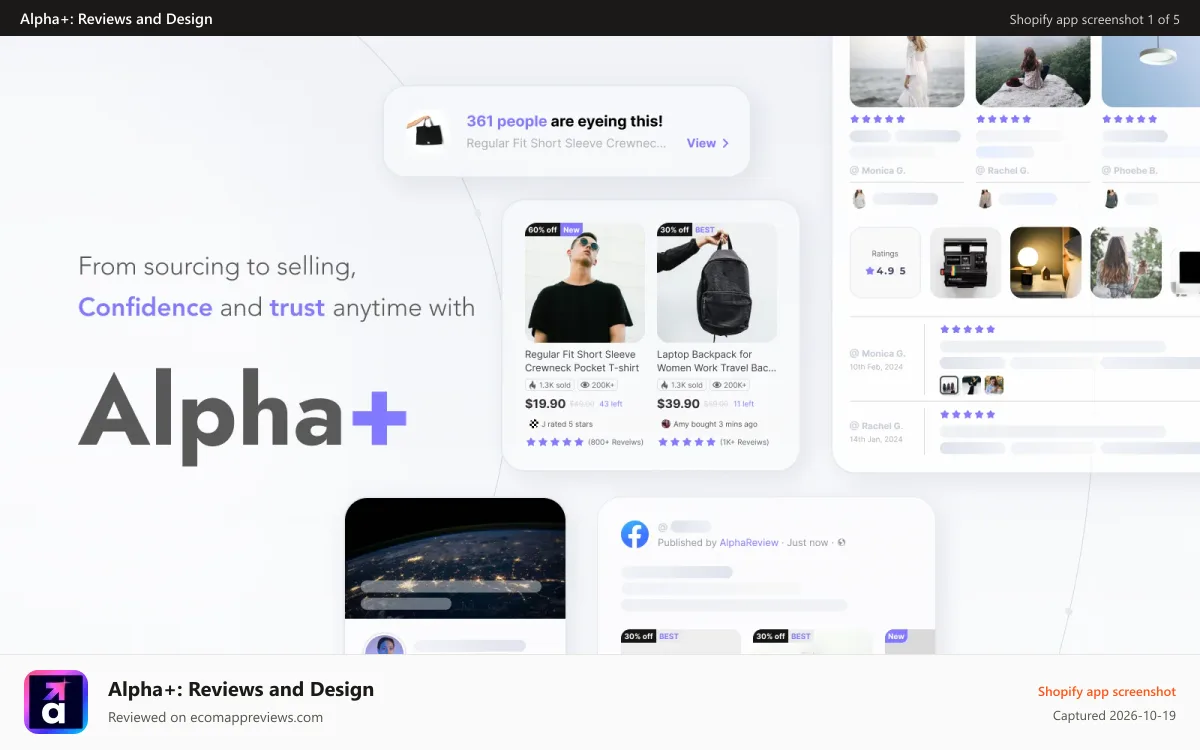 Alpha+: Reviews and Design Shopify app screenshot: Alpha +