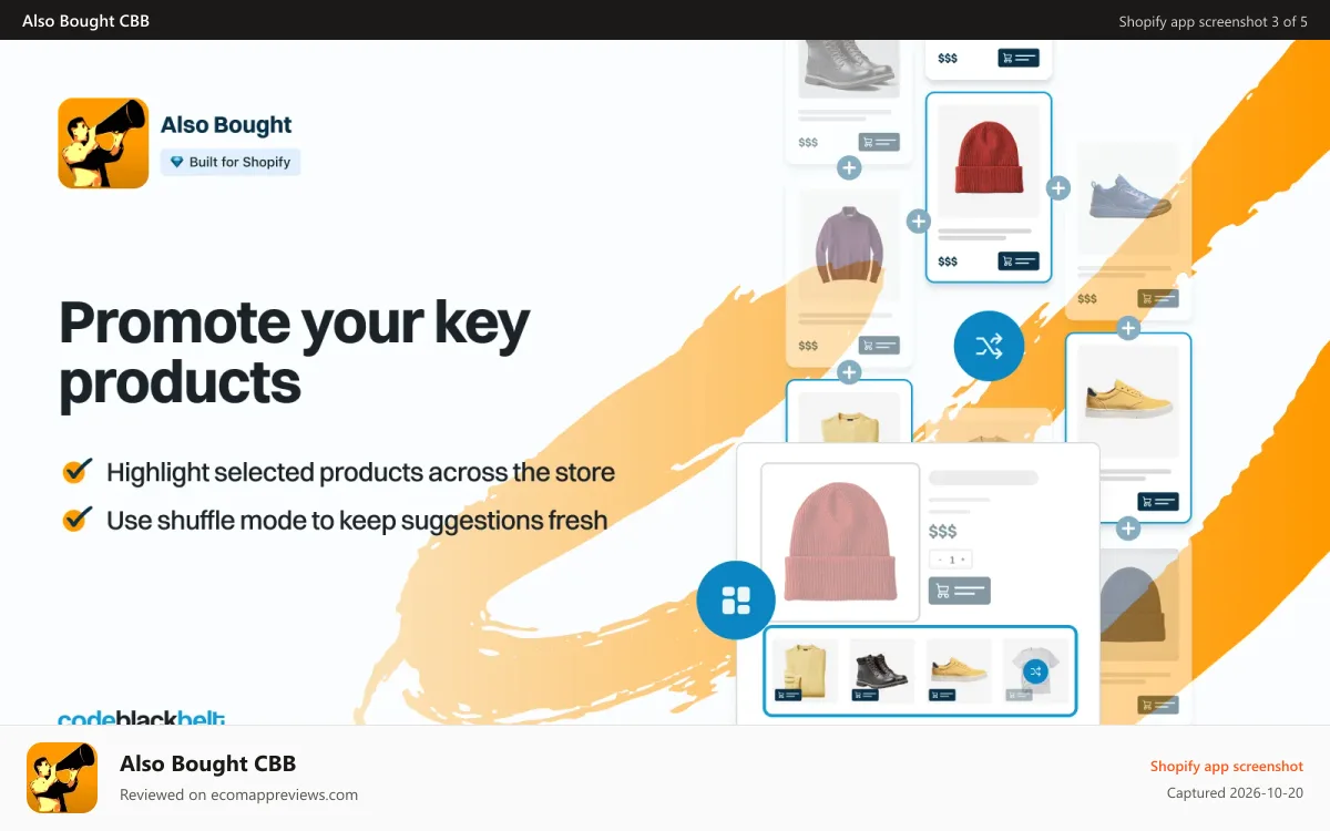 Also Bought CBB Shopify app screenshot: Promote your key products