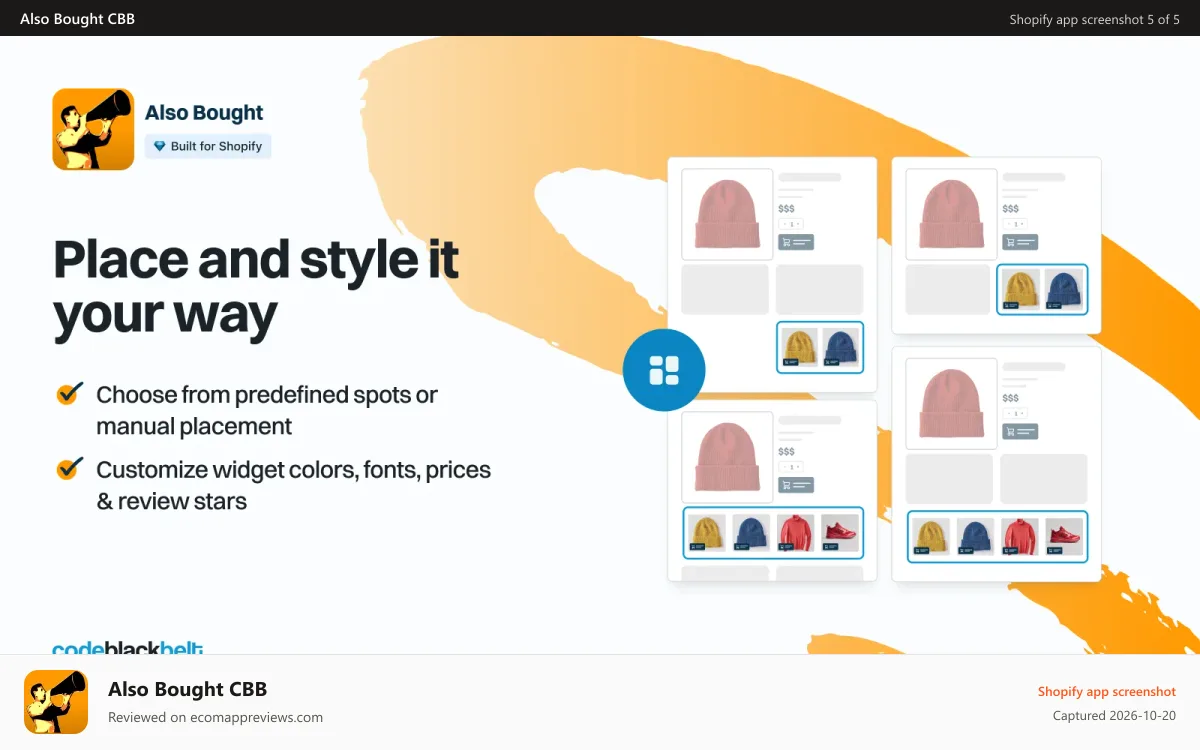 Also Bought CBB Shopify app screenshot: Place and style it your way