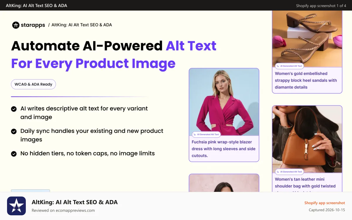 AltKing: AI Alt Text SEO & ADA Shopify app screenshot: Make every Shopify product image ADA accessible