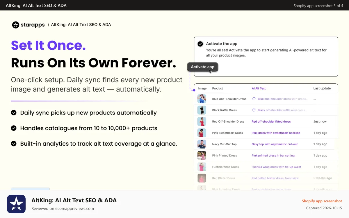 AltKing: AI Alt Text SEO & ADA Shopify app screenshot: Rank higher with rich alt text on store's product images