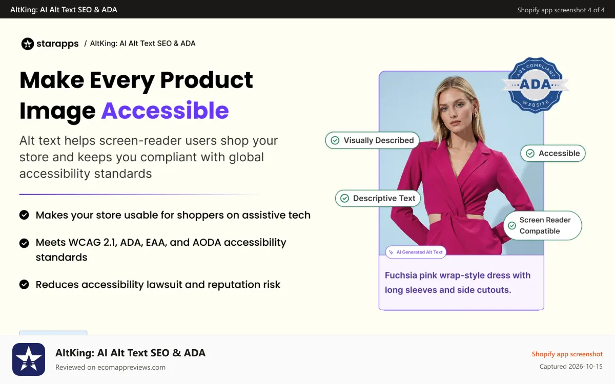 AltKing: AI Alt Text SEO & ADA Shopify app screenshot: Automated alt text daily sync for Shopify product images