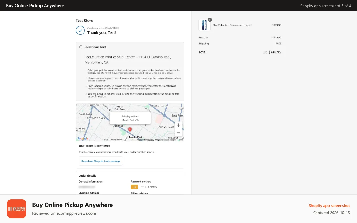 Buy Online Pickup Anywhere Shopify app screenshot: Order details