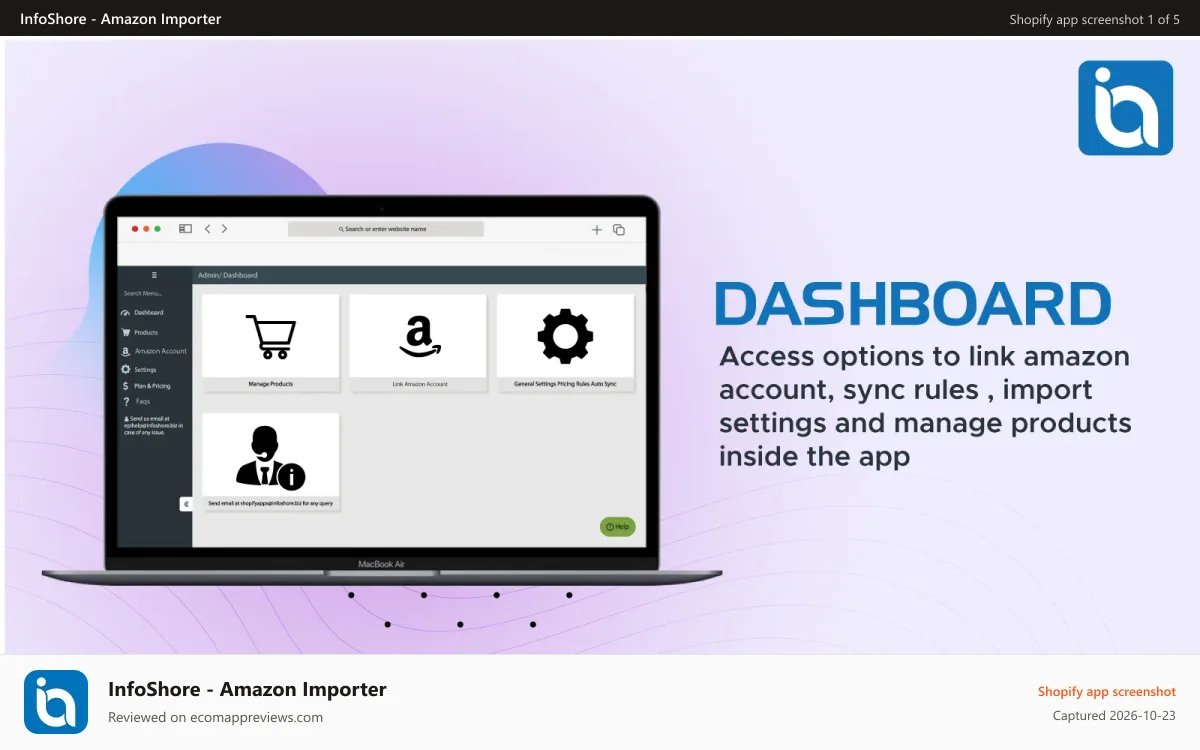 InfoShore ‑ Amazon Importer Shopify app screenshot: Access Options To Import Products