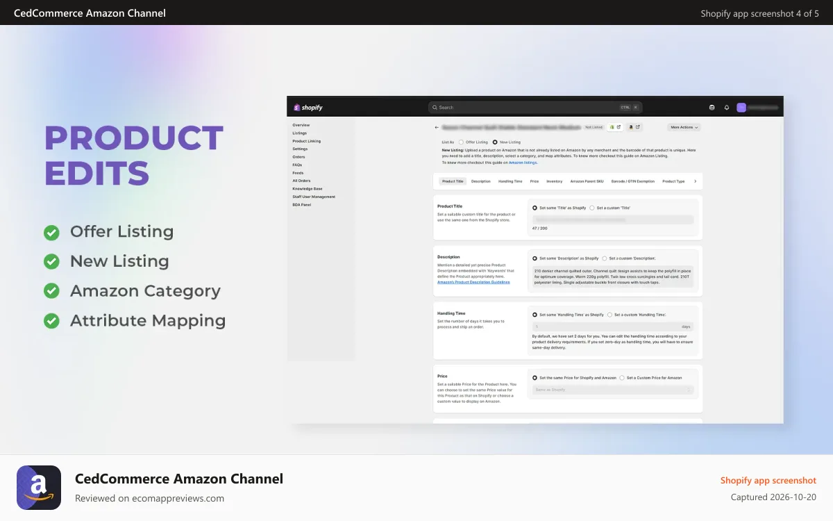 CedCommerce Amazon Channel Shopify app screenshot: Product-Edit