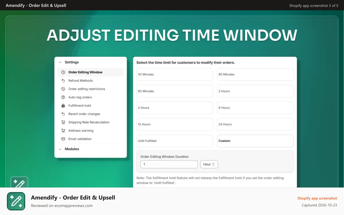 Amendify ‑ Order Edit & Upsell Shopify app screenshot: shopify customer edit order ability
