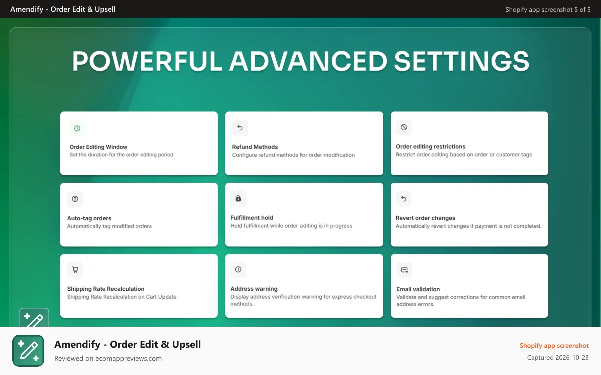 Amendify ‑ Order Edit & Upsell Shopify app screenshot: shopify order editing and editing order