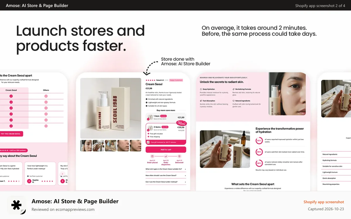 Amose: AI Store & Page Builder Shopify app screenshot: Amose AI Store Builder