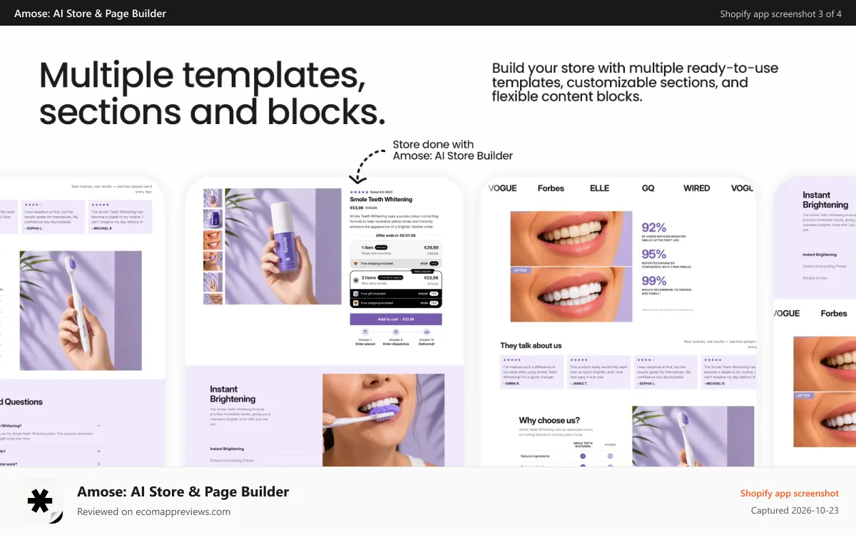 Amose: AI Store & Page Builder Shopify app screenshot: Amose AI Store Builder