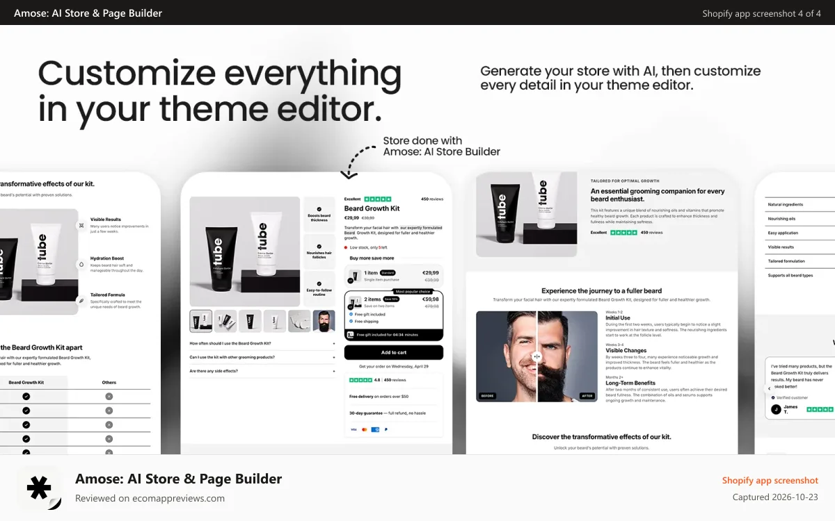Amose: AI Store & Page Builder Shopify app screenshot: Amose AI Store Builder