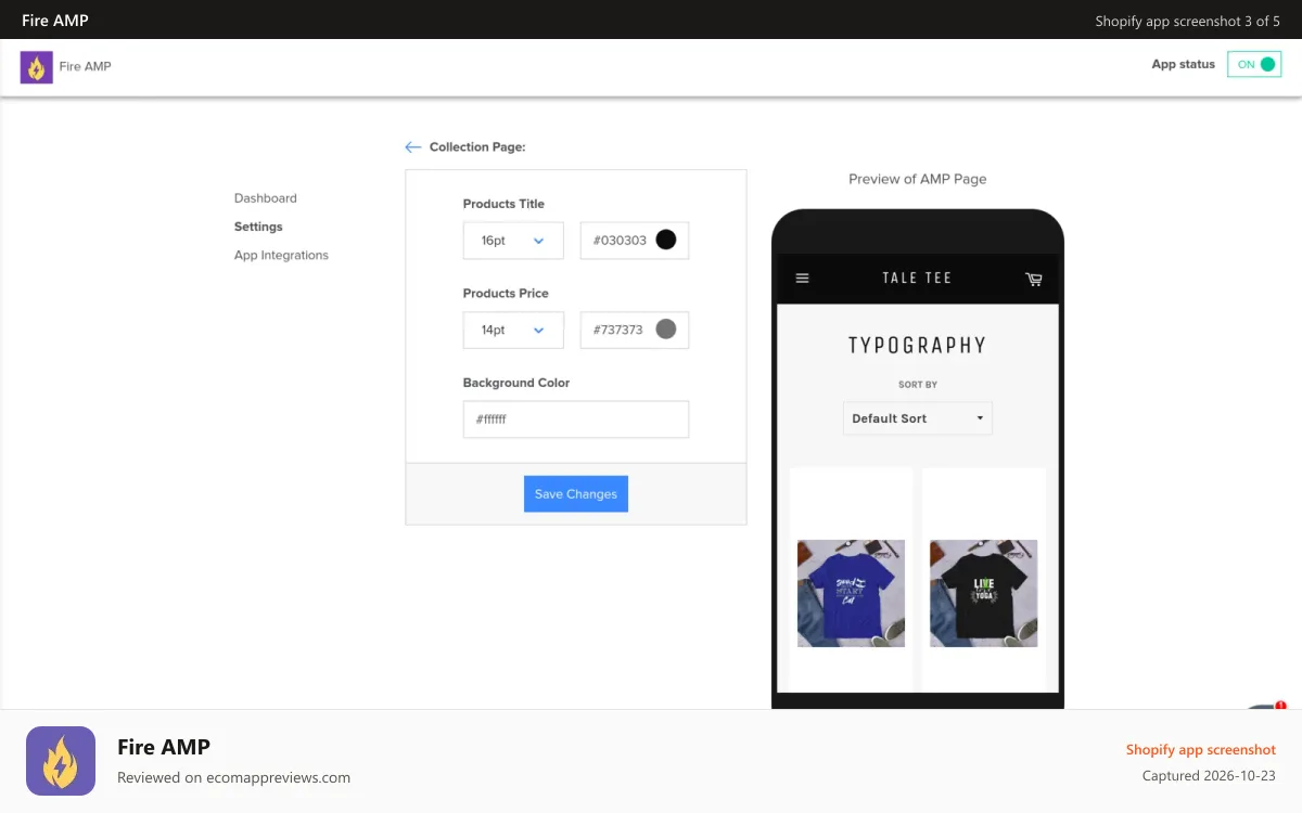 Fire AMP Shopify app screenshot: FireAMP Admin Panel for settings