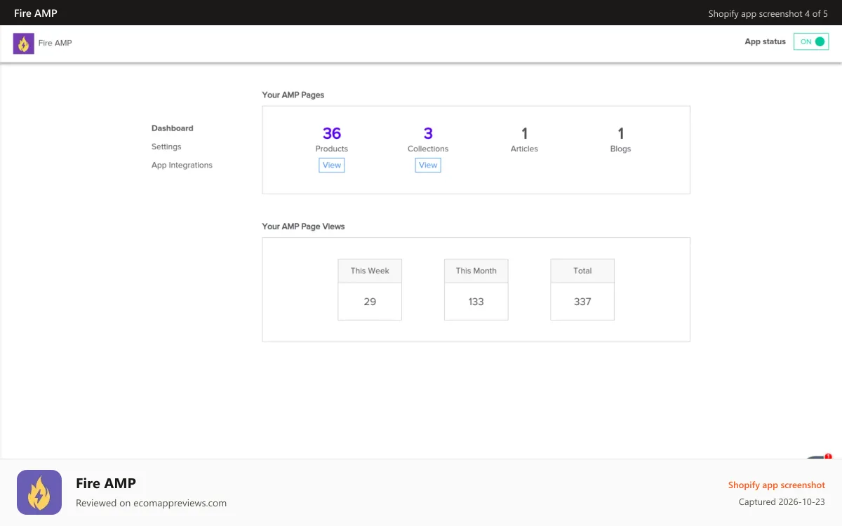 Fire AMP Shopify app screenshot: FireAMP Admin Panel for settings