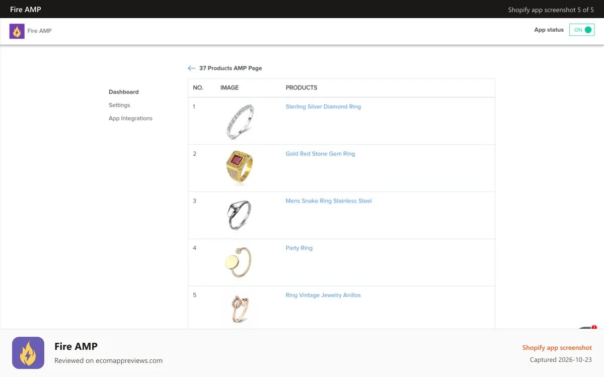 Fire AMP Shopify app screenshot: FireAMP Admin Panel for settings
