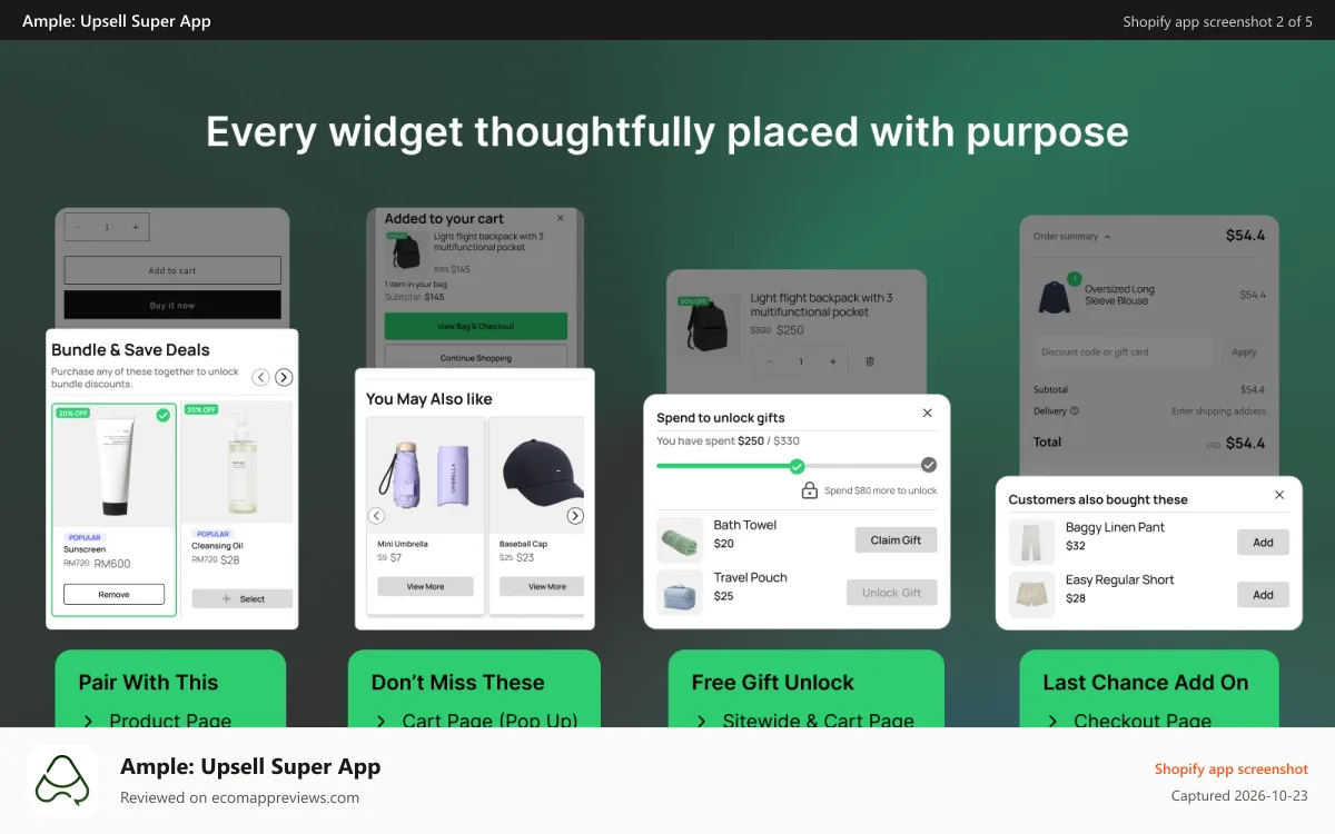 Ample: Upsell Super App Shopify app screenshot: Widget strategically placed