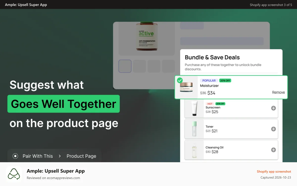 Ample: Upsell Super App Shopify app screenshot: Product page pair with these