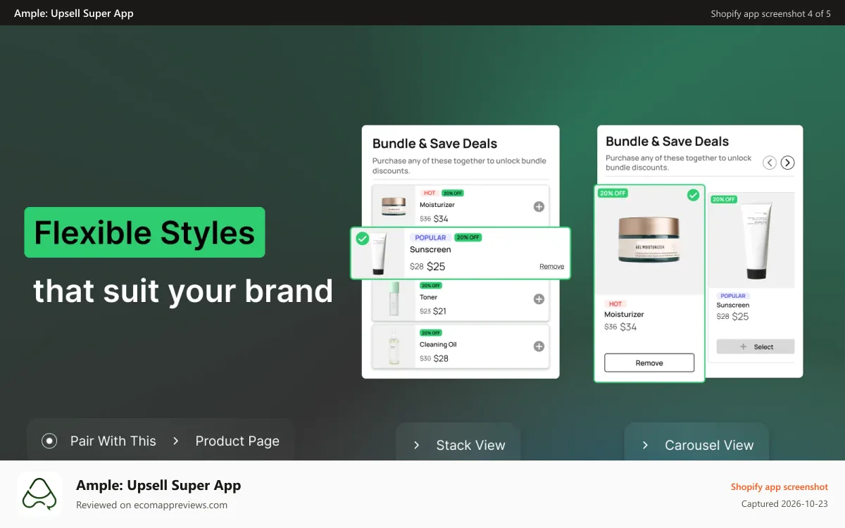 Ample: Upsell Super App Shopify app screenshot: Flexible style