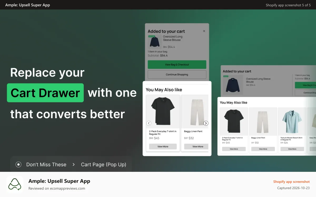 Ample: Upsell Super App Shopify app screenshot: Cart drawer Don't Miss These