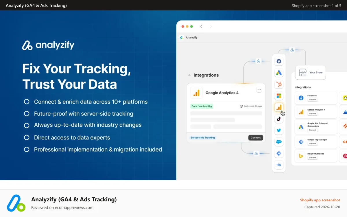 Analyzify (GA4 & Ads Tracking) Shopify app screenshot: Analyzify - Google Tag Manager & Google Analytics App