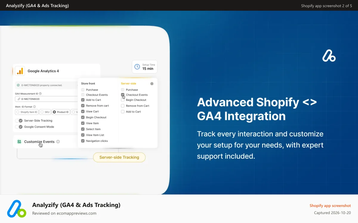 Analyzify (GA4 & Ads Tracking) Shopify app screenshot: Analyzify - Advanced Shopify GA4 Integration
