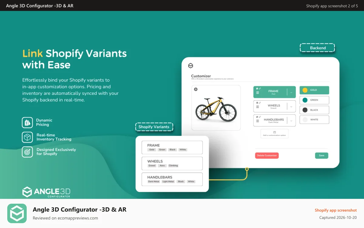 Angle 3D Configurator ‑3D & AR Shopify app screenshot: Variants binding