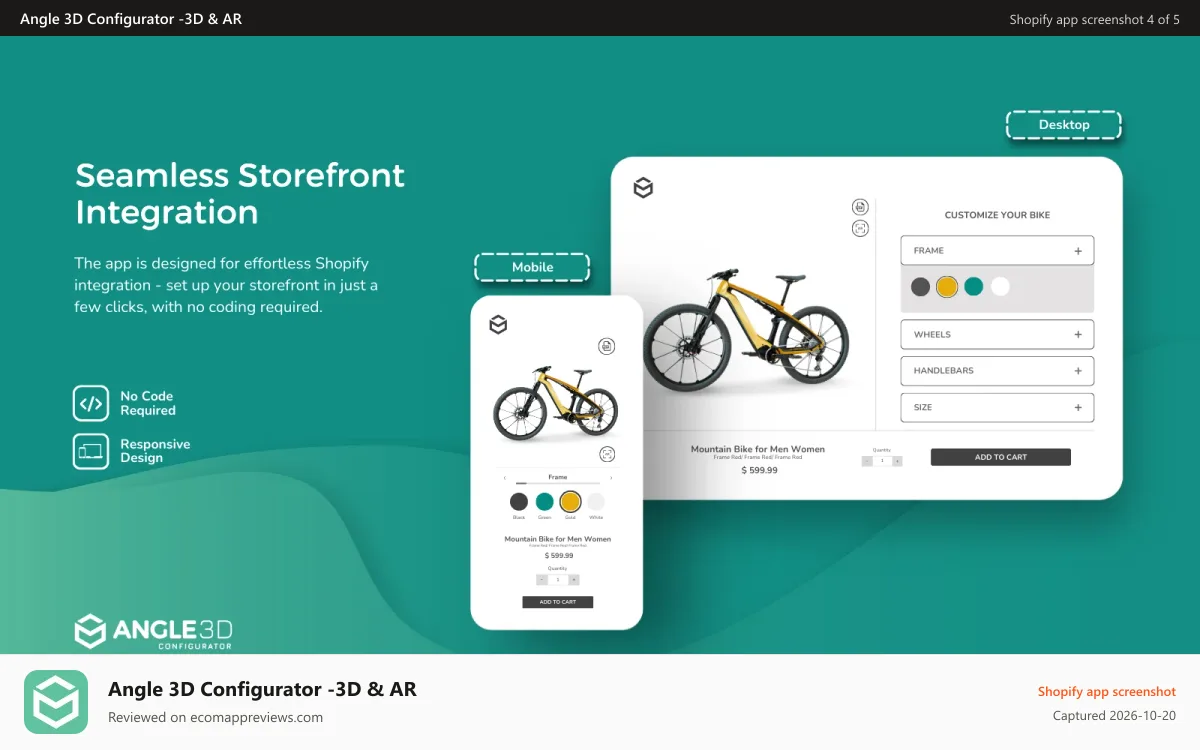 Angle 3D Configurator ‑3D & AR Shopify app screenshot: Seamlessly integrate the app in your storefront